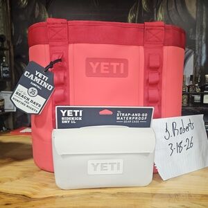 YETI Rescue Red Camino Tote with Cape Taupe Sidekick Dry Bag